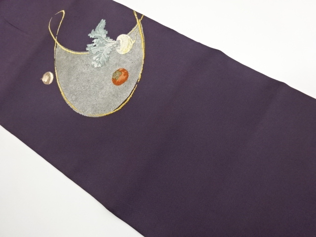 抽象に蕪・柿・栗模様織出し名古屋帯